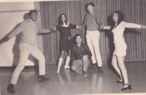 The Okinawa Choral Society Dancers (left to right: me, Gini Ashby, Terry Morella, Bill Clark and Connie Garza, doing the "Jingle Bells Calypso" for our Christmas concert in 1971))